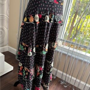 Elegant Floral Tiered Silk Maxi Skirt